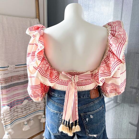 RAISSA Anthropologie Pink Combo Ruffled Cropped Blouse Women’s Medium - Picture 5 of 11